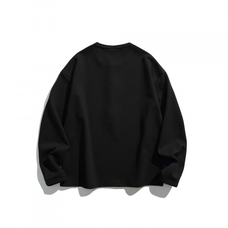 Unisex Waffelstruktur-Henleyshirt mit Knopfleiste und Oversize-Schnitt Drune