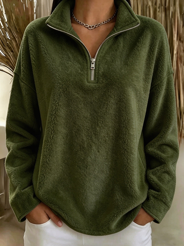 Damen Kuscheliger Fleecepullover mit halbem Reißverschluss Drune