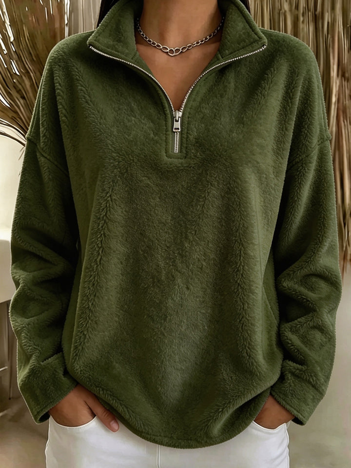 Damen Kuscheliger Fleecepullover mit halbem Reißverschluss Drune