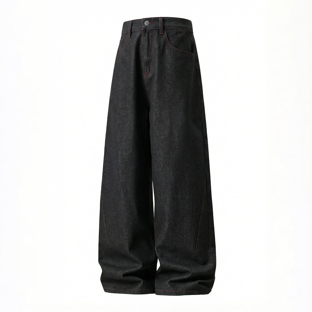 Damen Weite High-Waist Denim-Palazzohose mit tiefem Schritt und Kontrastnähten Drune