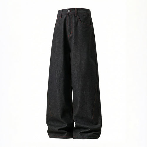 Damen Weite High-Waist Denim-Palazzohose mit tiefem Schritt und Kontrastnähten Drune