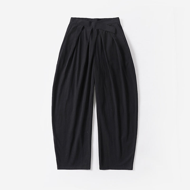 Damen Elegante Bundfalten-Hose mit ballonförmigem Bein und elastischem Taillenbund Drune