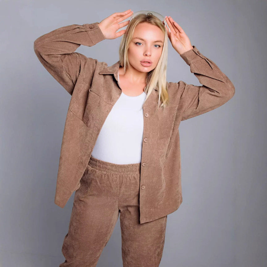 Damen nan Oversized-Cord-Set mit Hemdjacke und Gummizug-Jogpant Drune
