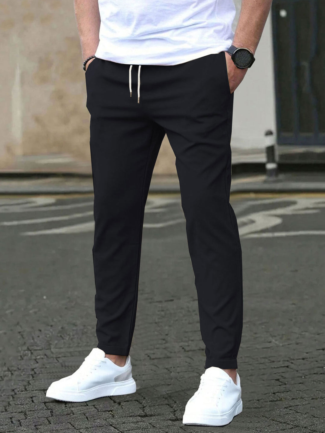 Herren Slim-Fit Jogginghose mit Kordelzug, Seitentaschen und schmalem Knöchelabschluss Drune
