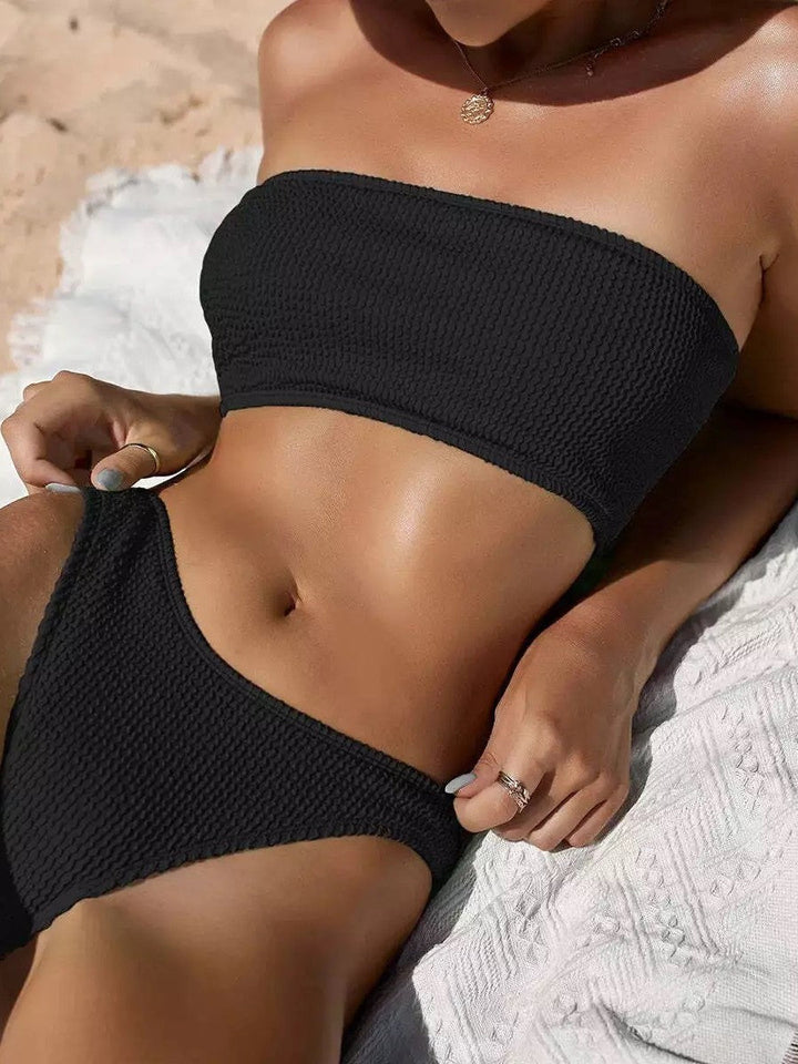 Damen High-Waist Bikini-Set mit modischem Rippstrick Drune