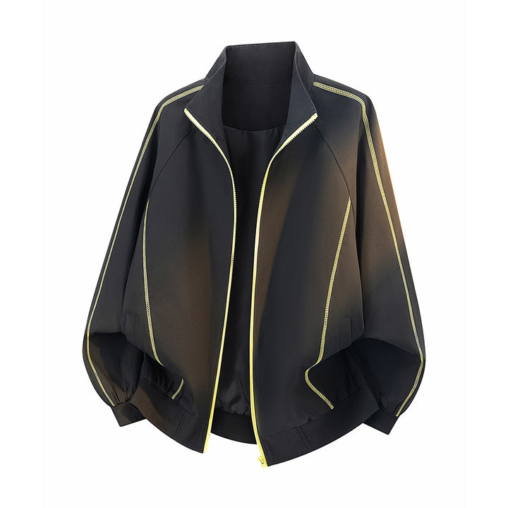 Damen Oversize-Bomberjacke mit Kontrastpaspeln, Stehkragen & Ballonärmeln Drune