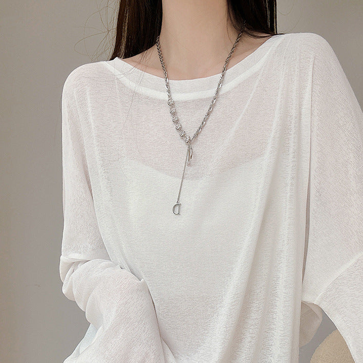 Damen lässiges Langarmshirt mit feinen strukturierten Details Drune
