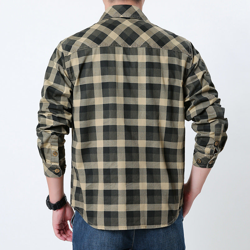 Herren nan kariertes Baumwoll-Flanellhemd mit doppelten Brusttaschen, ergonomischem Schnitt und verstärkten Nähten Drune