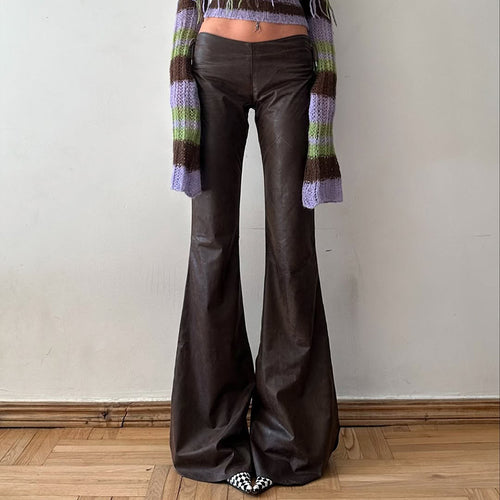 Damen High‑Waist Schlaghose aus Kunstleder mit seitlichen Zierkordeln Drune