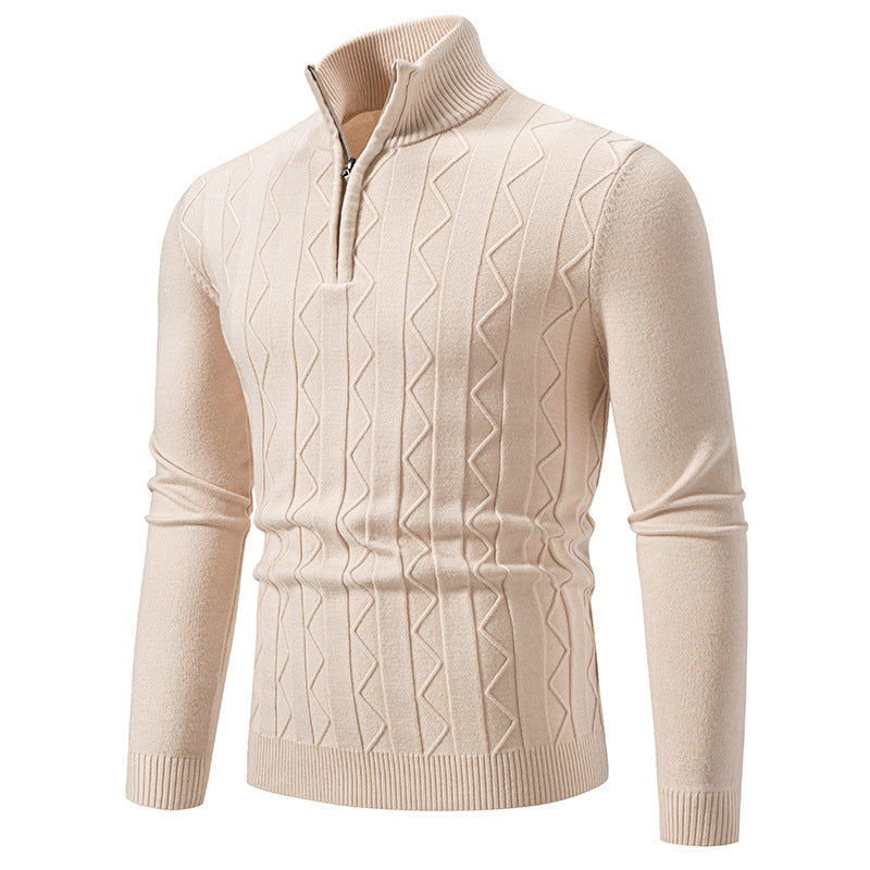 Herren Slim-Fit Halbzip-Strickpullover mit Mockneck, Zopfmuster und gerippten Bündchen Drune