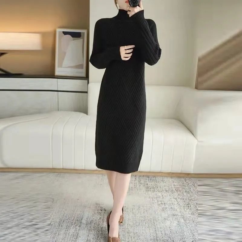 Damen Strickkleid mit Stehkragen und Rippmuster Drune
