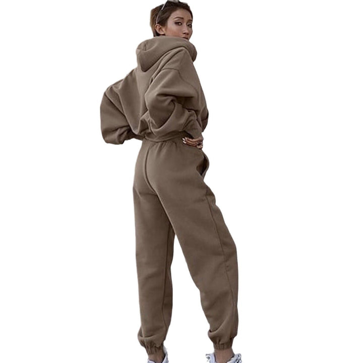 Damen lässiges Oversize-Kapuzen-Sweatset mit Cropped-Hoodie und Highwaist-Jogginghose Drune