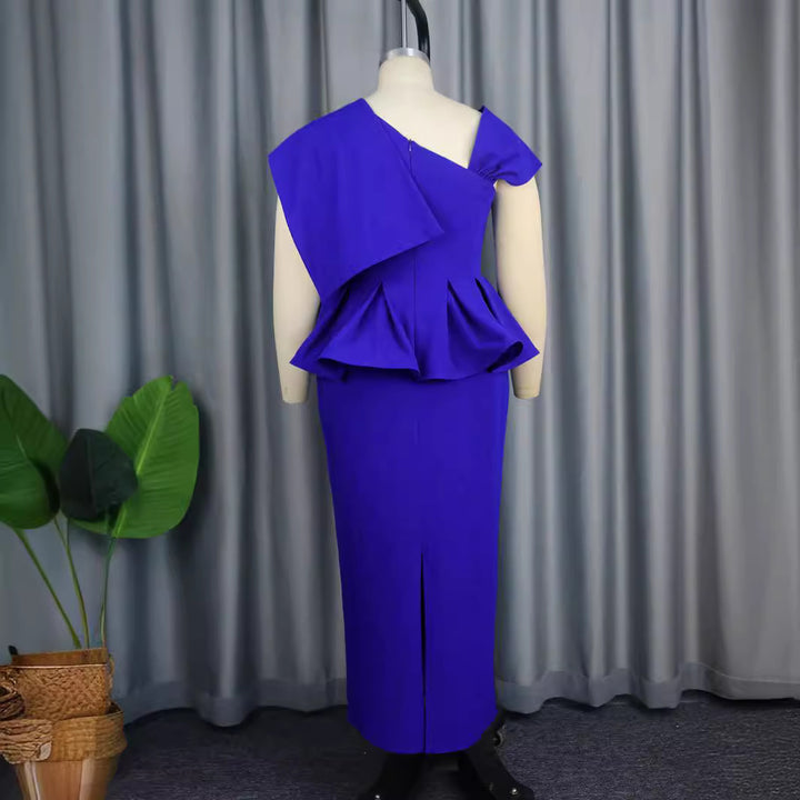 Damen Elegantes Peplum-Kleid mit asymmetrischem Schulterdesign Drune