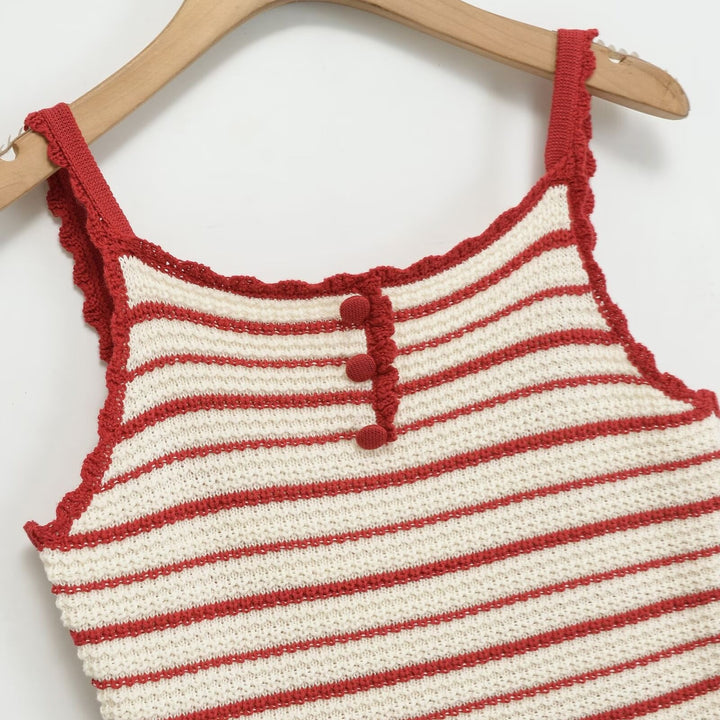 Damen leichtes Stricktop mit fröhlichem Streifenmuster und dekorativem Träger Schnitt Drune
