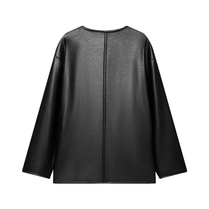 Damen nan oversized Kunstleder-Capejacke mit chinesischen Knotenverschlüssen und aufgesetzten Taschen Drune