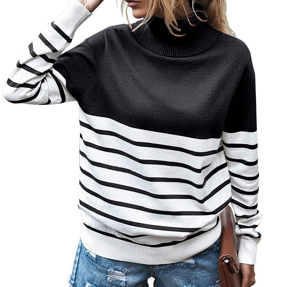 Damen gemütlicher Rollkragenpullover mit Streifenmuster Drune