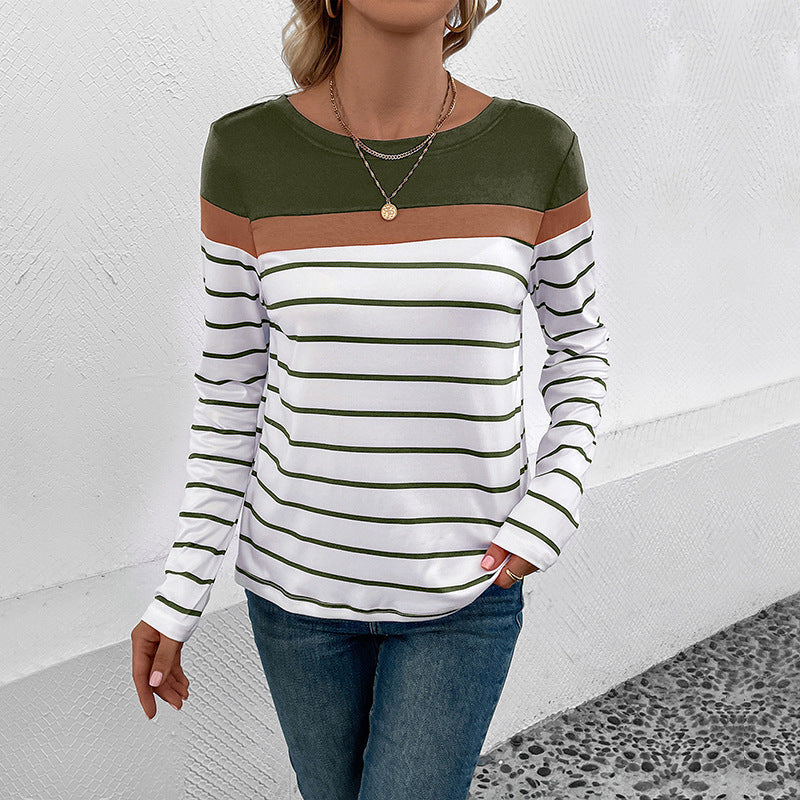 Damen Modisches Langarmshirt mit Streifen Drune