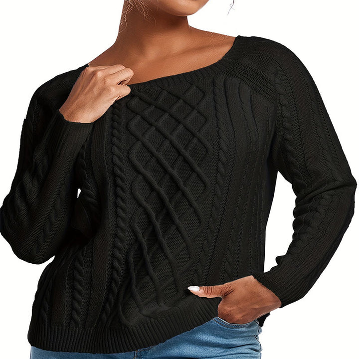 Damen Grobstrickpullover mit ansprechendem Zopfmuster und weitem Rundhalsausschnitt Drune