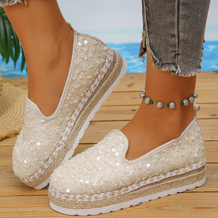 Damen Slip-On Espadrilles mit funkelnden Pailletten und komfortabler Plateausohle Drune
