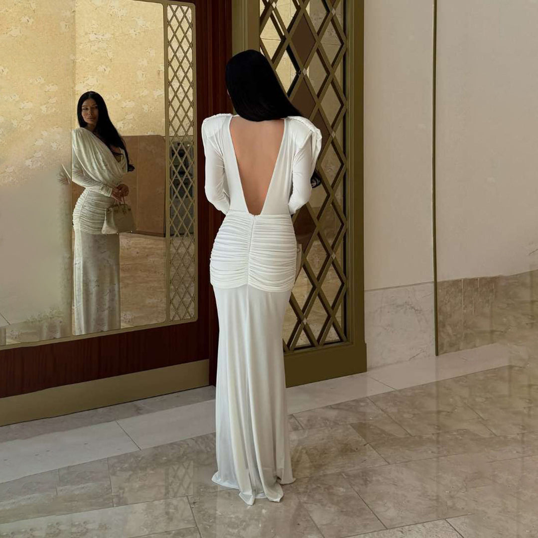 Damen elegantes langes Kleid mit raffiniertem Drapierungsdesign Drune