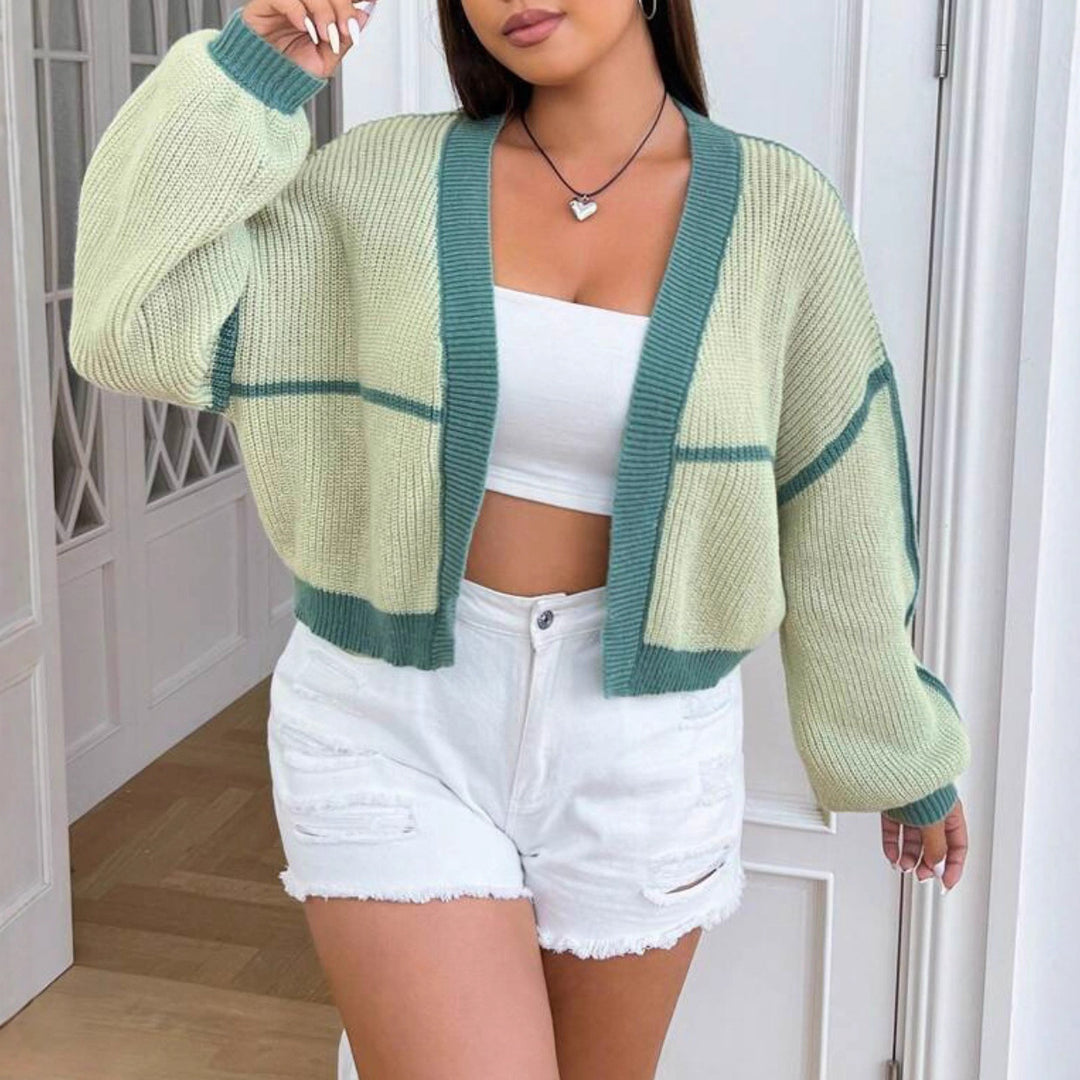 Damen Grobstrick Cardigan mit modernen Karomustern und weitem Schnitt Drune