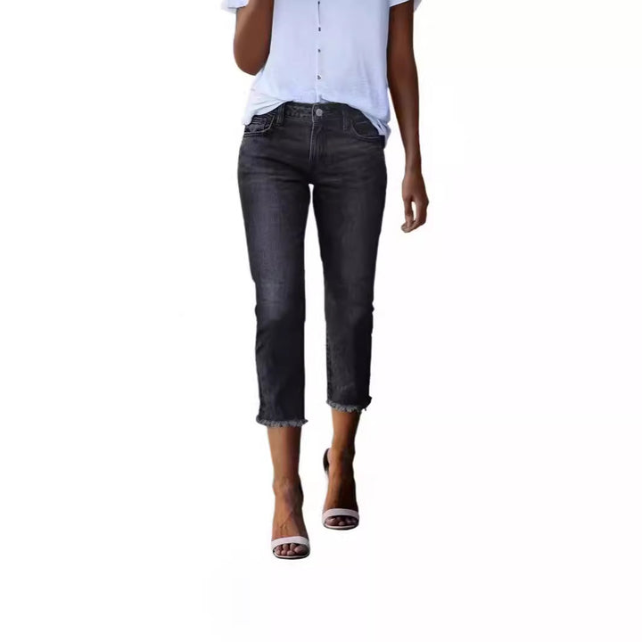 Damen nan gerade geschnittene Jeanshose in verkürzter Länge mit ausgefranstem Saum Drune