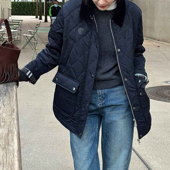 Damen Modische Steppjacke mit hochgeschlossenem Kragen und großen Taschen Drune