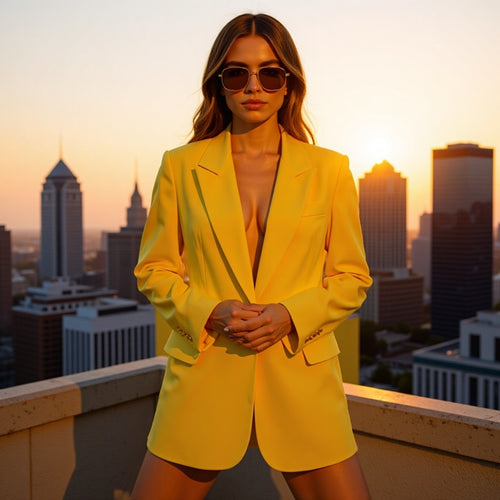 Damen Oversize-Blazer mit fallendem Revers Ein-Knopf-Verschluss und Pattentaschen Drune