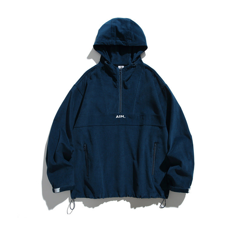 Unisex Oversize Kapuzen-Anorak mit Halbzip, Tunnelzug und Reißverschlusstaschen Drune