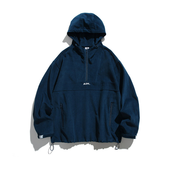 Unisex Oversize Kapuzen-Anorak mit Halbzip, Tunnelzug und Reißverschlusstaschen Drune