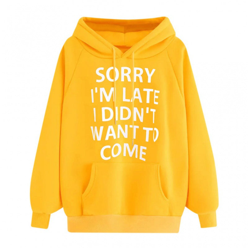 Damen Lockere Kapuzenpullover mit Statement-Print, Kängurutasche und Raglanärmeln Drune