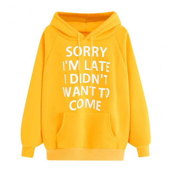 Damen Lockere Kapuzenpullover mit Statement-Print, Kängurutasche und Raglanärmeln Drune