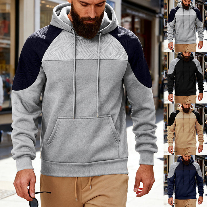 Herren Kapuzenpullover mit texturierter Schulterpasse, Kängurutasche und Raglanärmeln Drune