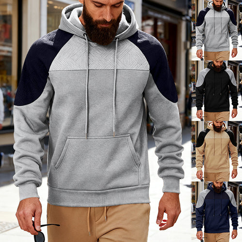 Herren Kapuzenpullover mit texturierter Schulterpasse, Kängurutasche und Raglanärmeln Drune