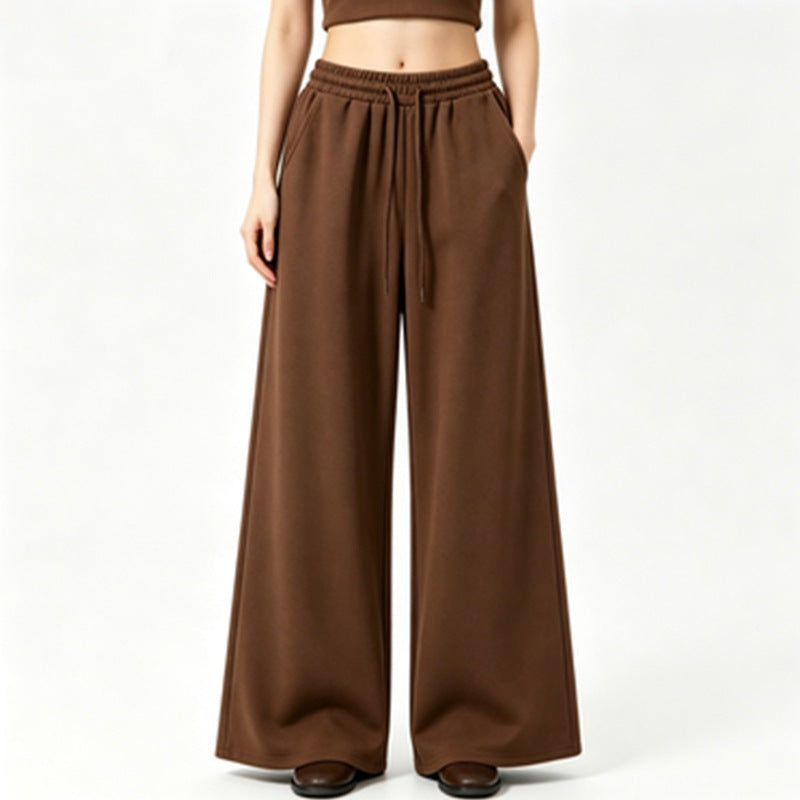 Damen nan weite High-Waist Loungehose mit elastischem Bund, Kordelzug und fließendem Jersey Drune