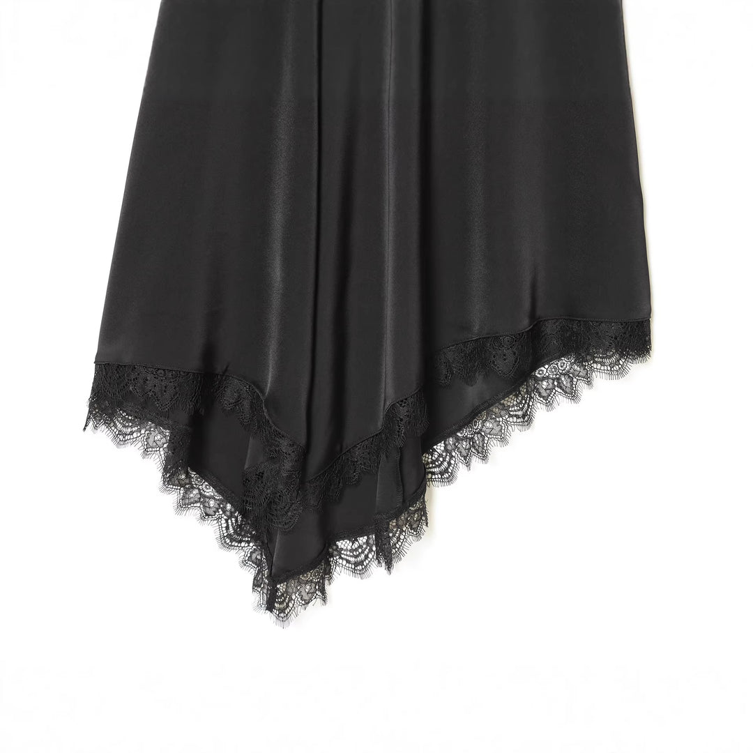 Damen nan asymmetrischer Midirock mit hohem Bund und filigraner Spitzenkante Drune