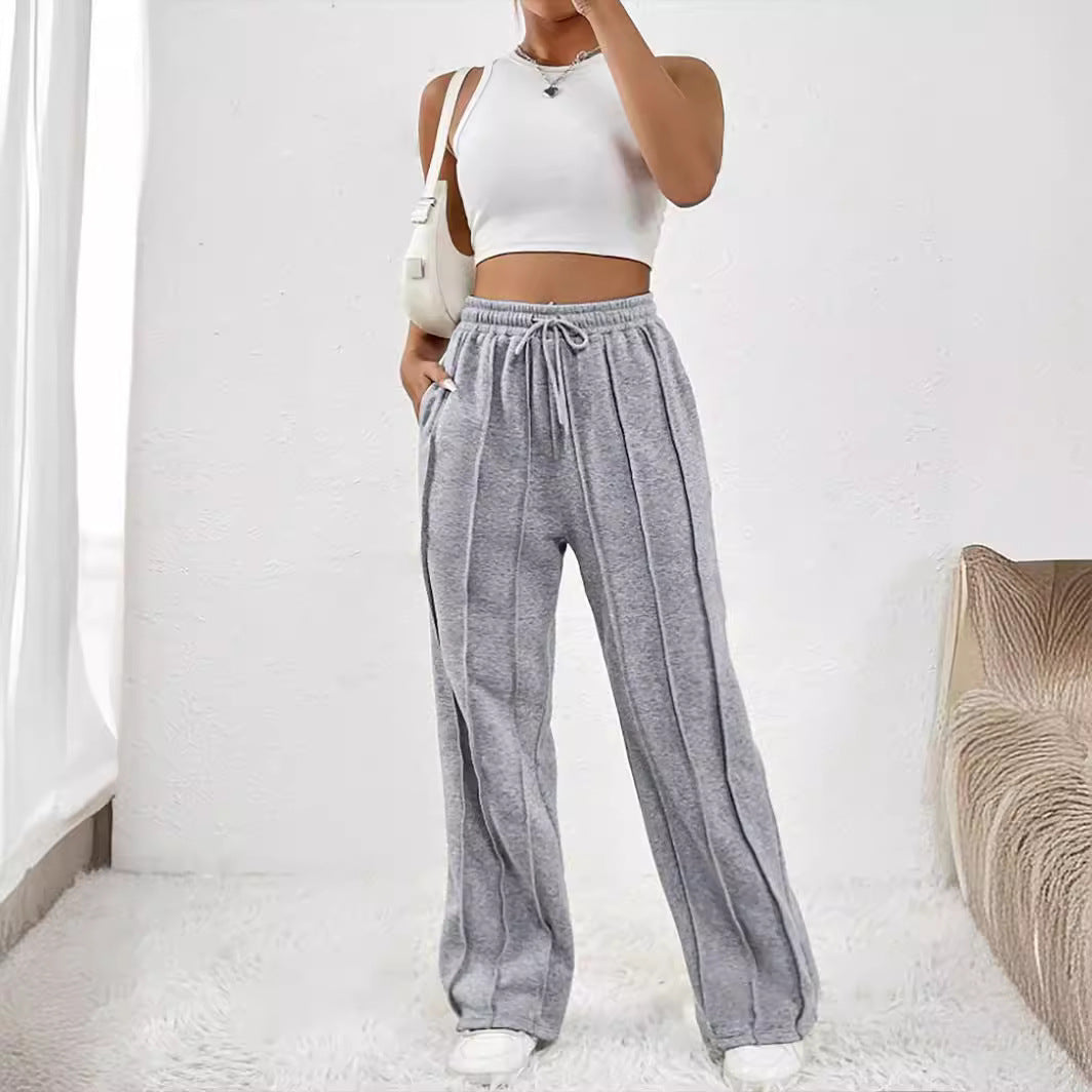 Damen Weite High-Waist Plissee-Hose mit Tunnelzug und markanter Bügelfalte Drune