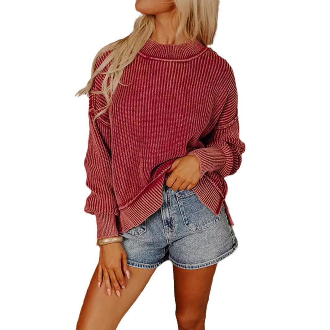 Damen lässiger Rollkragenpullover mit feinem Streifenmuster und oversized Schnitt Drune