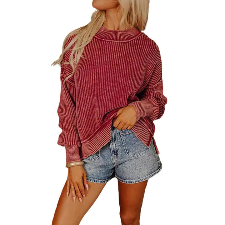 Damen lässiger Strickpullover mit strukturiertem Rippdesign Drune