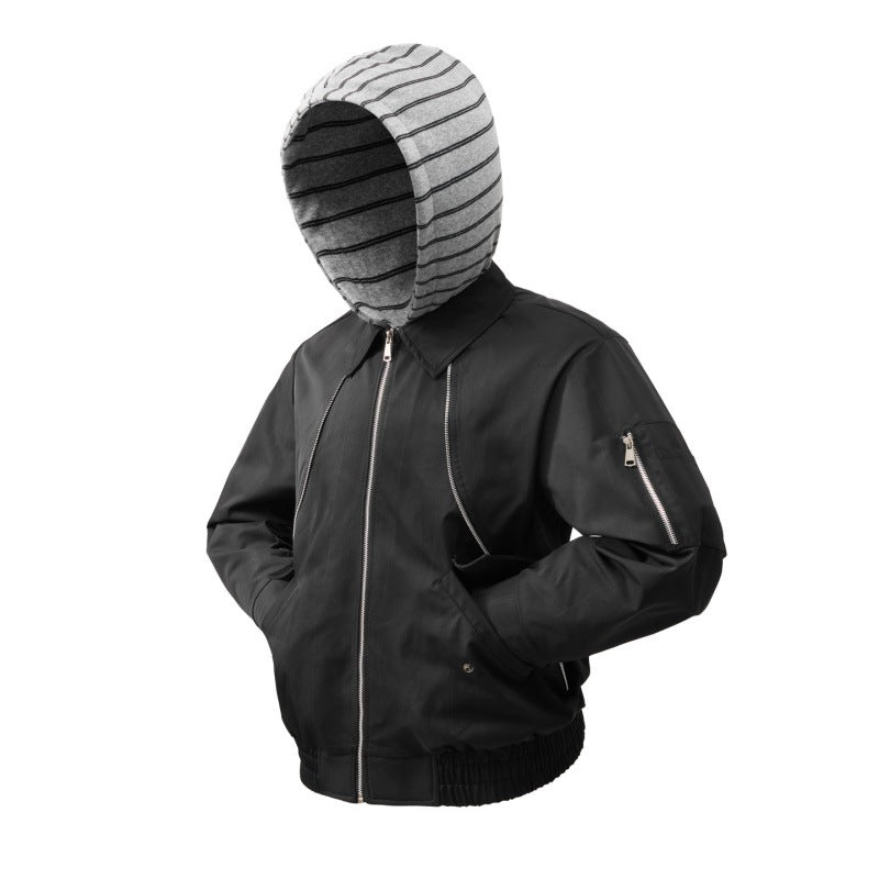 Herren leichte Bomberjacke mit gestreifter Kapuzeninnenjacke, elastischem Saum und Utility-Ärmeltasche Drune