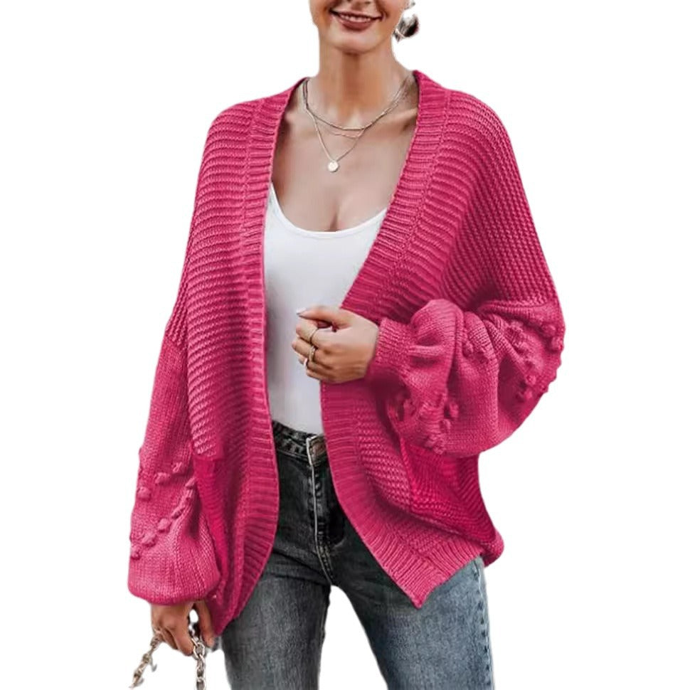 Damen Grobstrick-Cardigan mit voluminösen Puffärmeln und strukturierter Oberfläche Drune