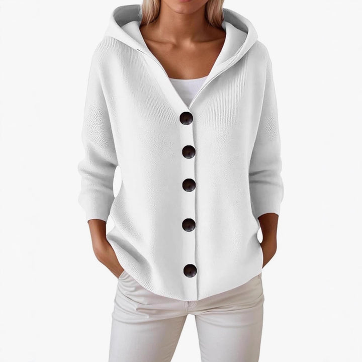 Damen Kapuzen-Strickjacke mit großen Holzknöpfen und seitlichen Eingrifftaschen Drune