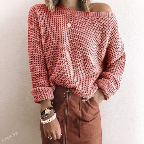 Damen lässiger Strickpullover im modernen Netzdesign Drune