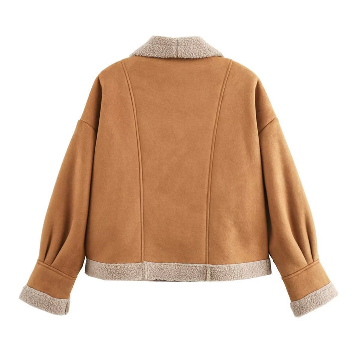 Damen nan boxy Kurzjacke im Aviator Look mit großem Schalkragen und Teddyfutter Drune