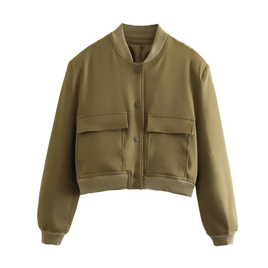 Damen Kurzblouson im Utility‑Stil mit Klappentaschen und Rippbündchen Drune