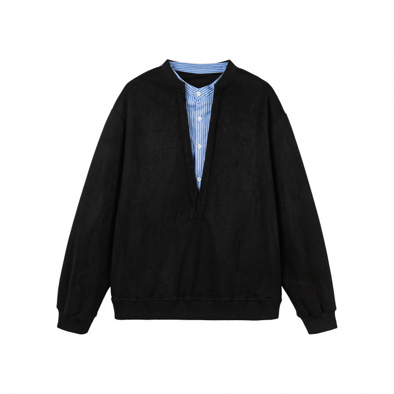 Damen Oversize-Sweatshirt mit integriertem Hemdkragen‑Einsatz und tiefem V‑Ausschnitt Drune