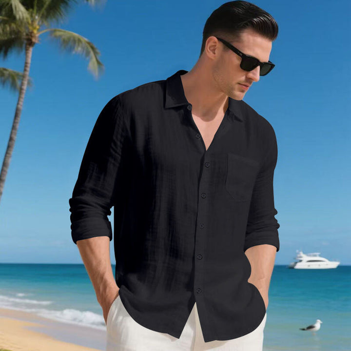 Herren Urlaubstaugliches Relax-Kragenhemd aus Leinenmix mit Brusttasche Drune