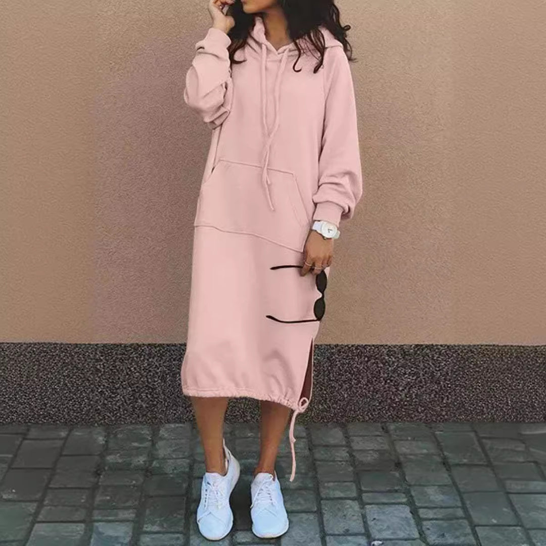 Damen Hoodie-Kleid mit seitlichen Eingrifftaschen und regulierbarem Saum Drune