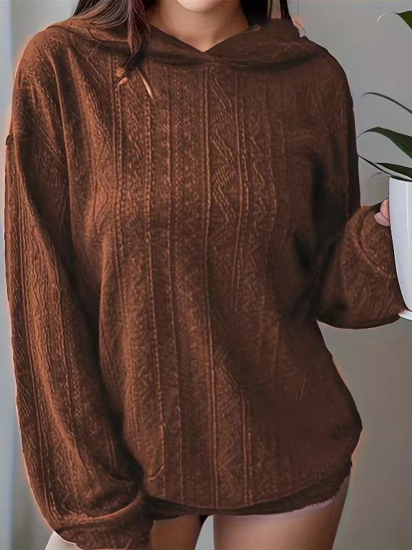 Damen Oversize Kapuzenpullover mit strukturierter Wellenoptik und Kängurutasche Drune