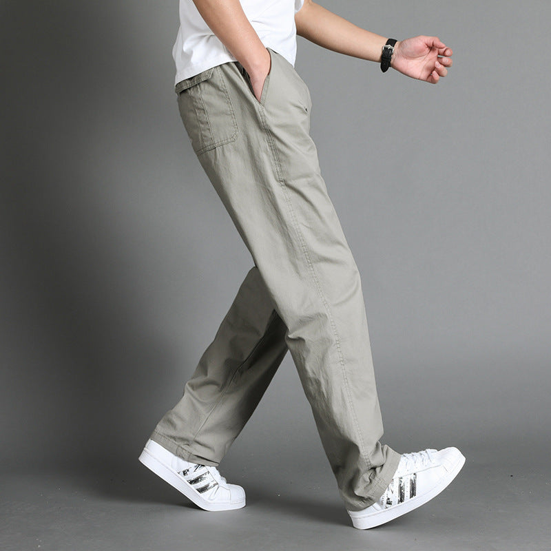 Herren Lässige Canvas-Chinohose mit elastischem Tunnelzugbund, aufgesetzten Taschen & geradem Bein Drune